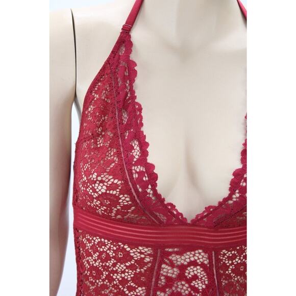 New Victorias Secret Red All Lace Nightie Halter Babydoll Bodycon Garters XS NWT - Picture 6 of 8
